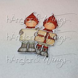 Clear Stamps - Tomtar med paket och skylt