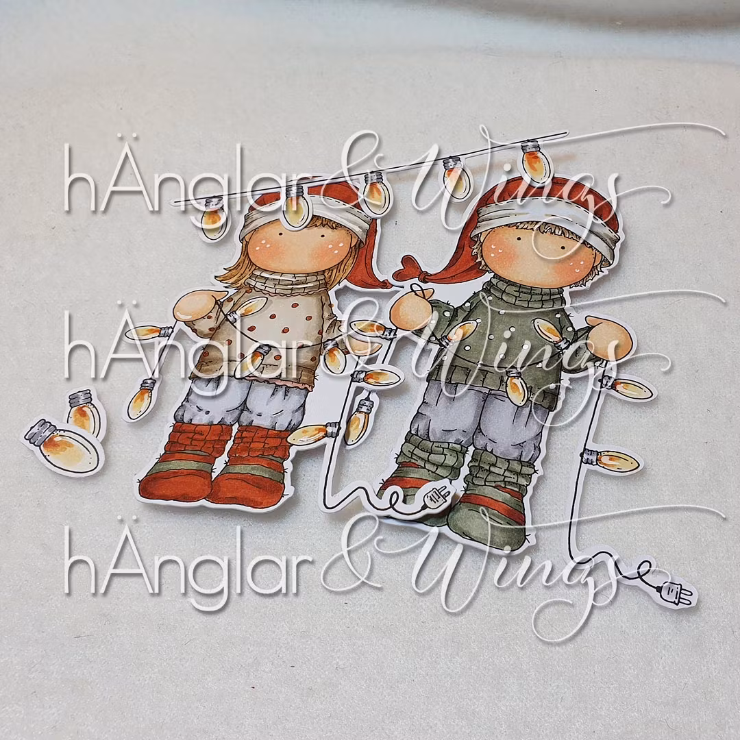 UTGÅTT - Clear Stamps - Tomtar med Ljusslinga