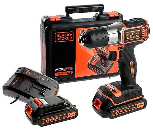 Skruvdragare / Borrmaskin, sladdlös, AUTOSENSE 18V 1.5AH, 2 batterier, väska