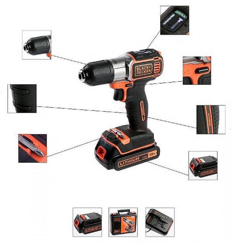Skruvdragare / Borrmaskin, sladdlös, AUTOSENSE 18V 1.5AH, 2 batterier, väska