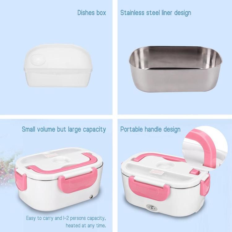 Elektrisk uppvärmd lunchbox bärbar 2 i 1, 12-24 Volt