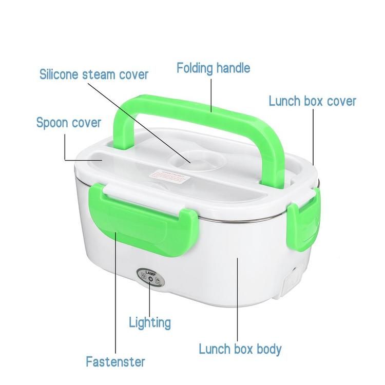 Elektrisk uppvärmd lunchbox bärbar 2 i 1, 12-24 Volt