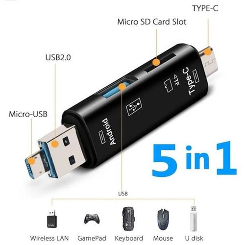 5 i 1 multifunktionell USB 3.0 typ C / USB / Micro USB / Tf-minneskortläsare OTG-kortläsar adapter