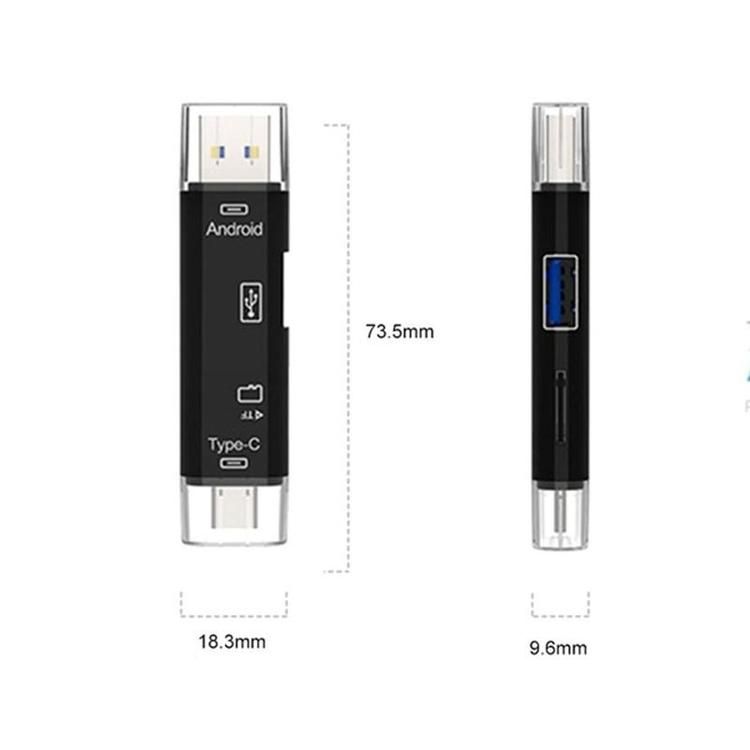 5 i 1 multifunktionell USB 3.0 typ C / USB / Micro USB / Tf-minneskortläsare OTG-kortläsar adapter