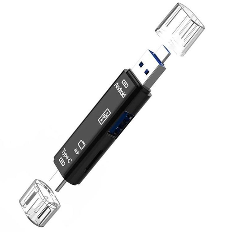 5 i 1 multifunktionell USB 3.0 typ C / USB / Micro USB / Tf-minneskortläsare OTG-kortläsar adapter