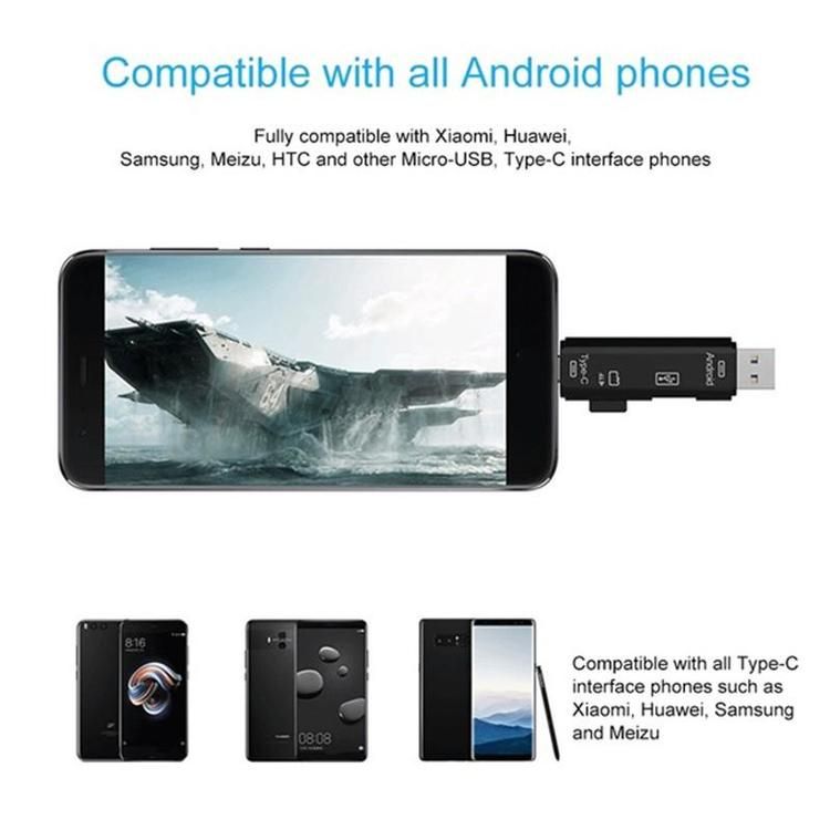 5 i 1 multifunktionell USB 3.0 typ C / USB / Micro USB / Tf-minneskortläsare OTG-kortläsar adapter