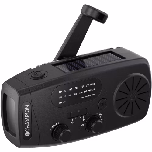 Vevradio med ficklampa och solcell Svart