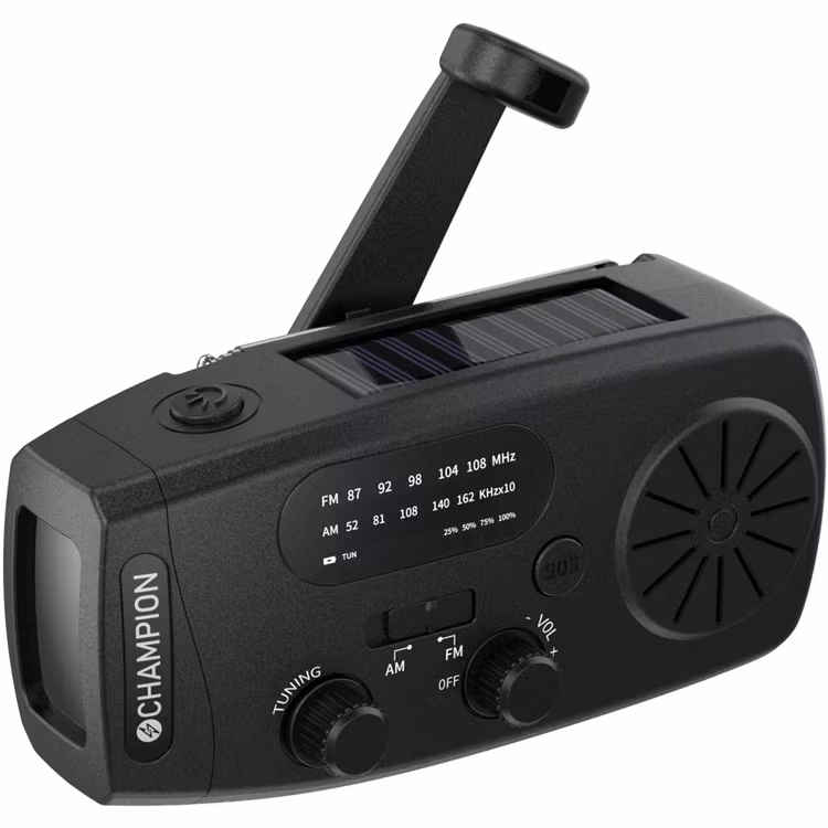 Vevradio med ficklampa och solcell Svart