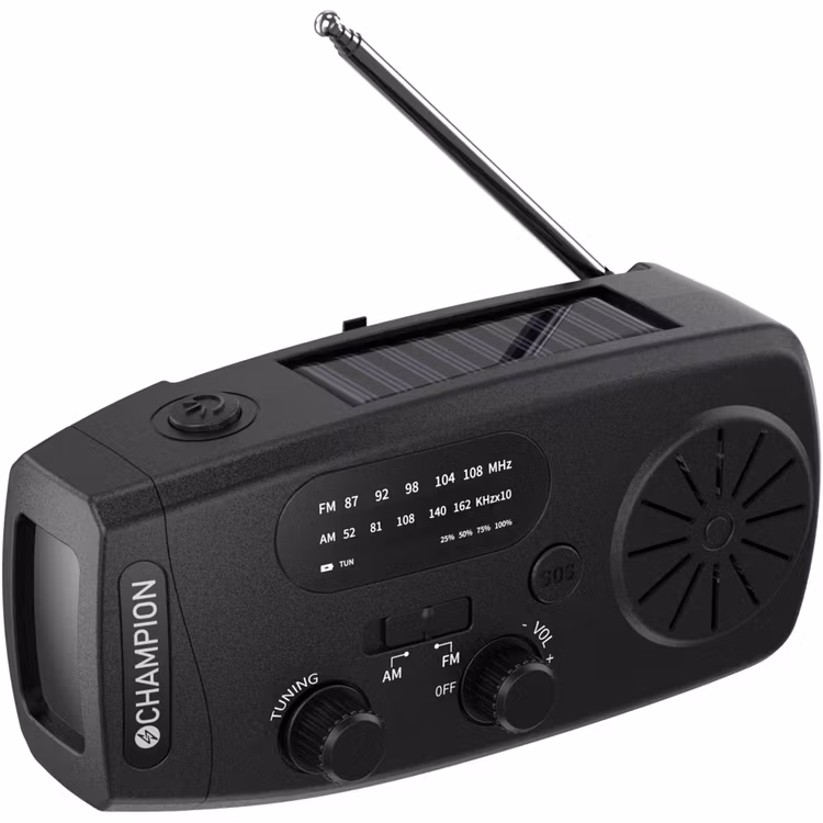 Vevradio med ficklampa och solcell Svart