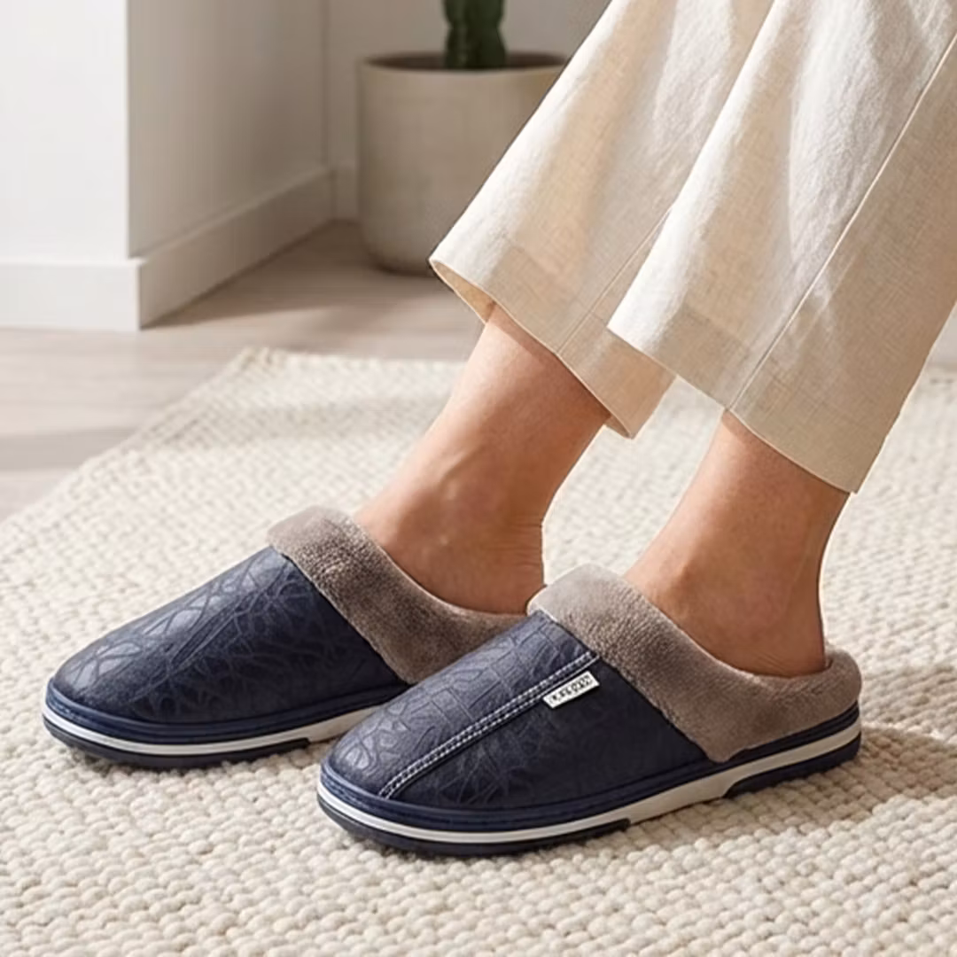 Lær tøfler (mørkeblå)