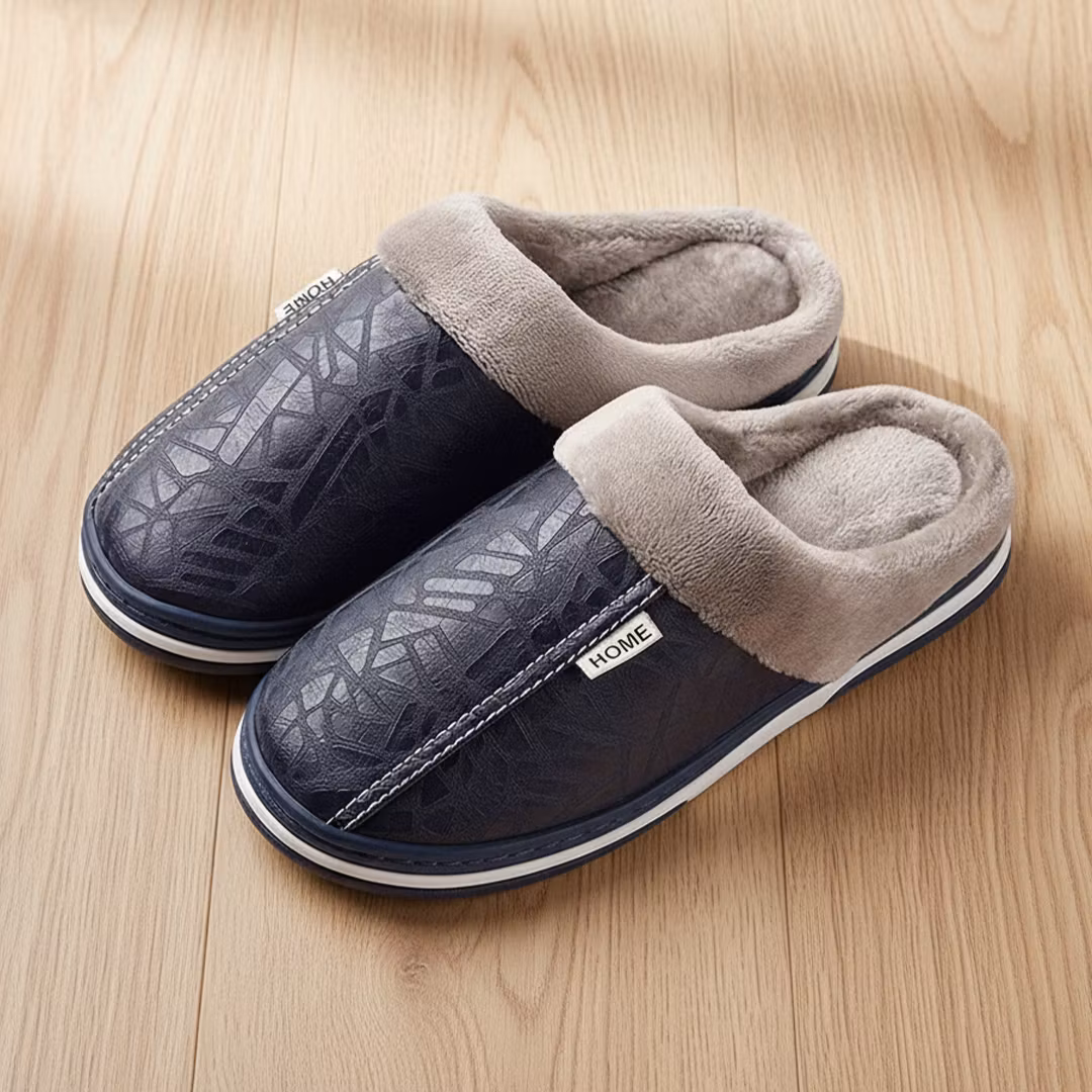 Lær tøfler (mørkeblå)