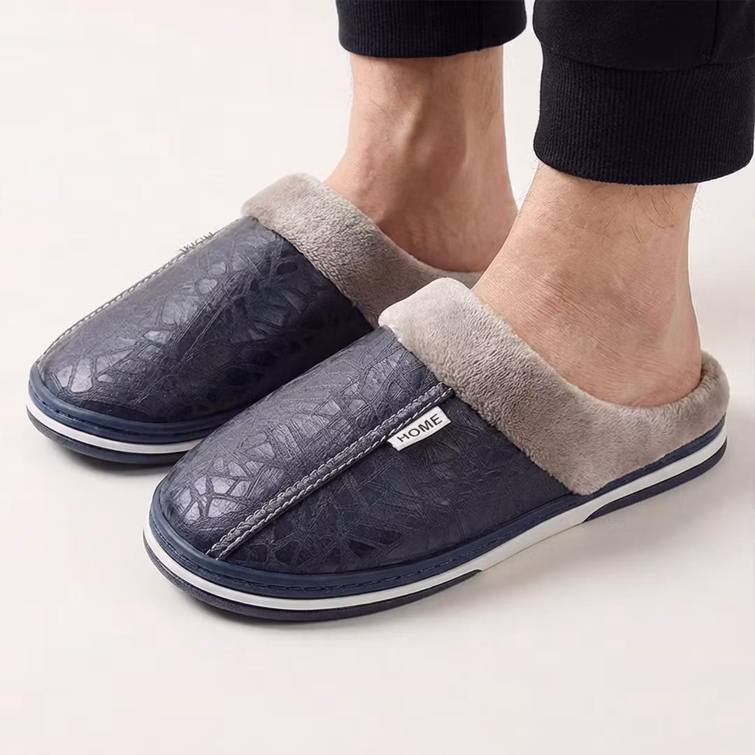 Lær tøfler (mørkeblå)