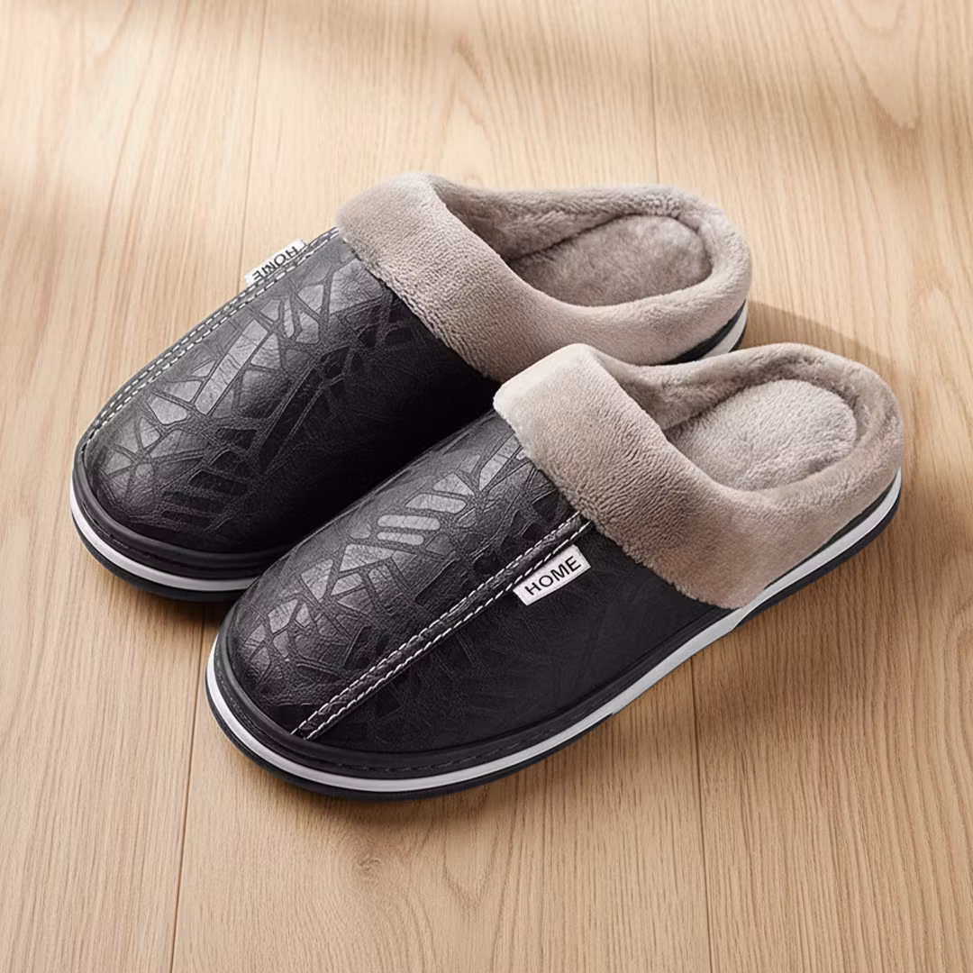 Tøfler i lær (svart)