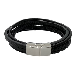 Catwalk - Flätat Läderarmband - Svart