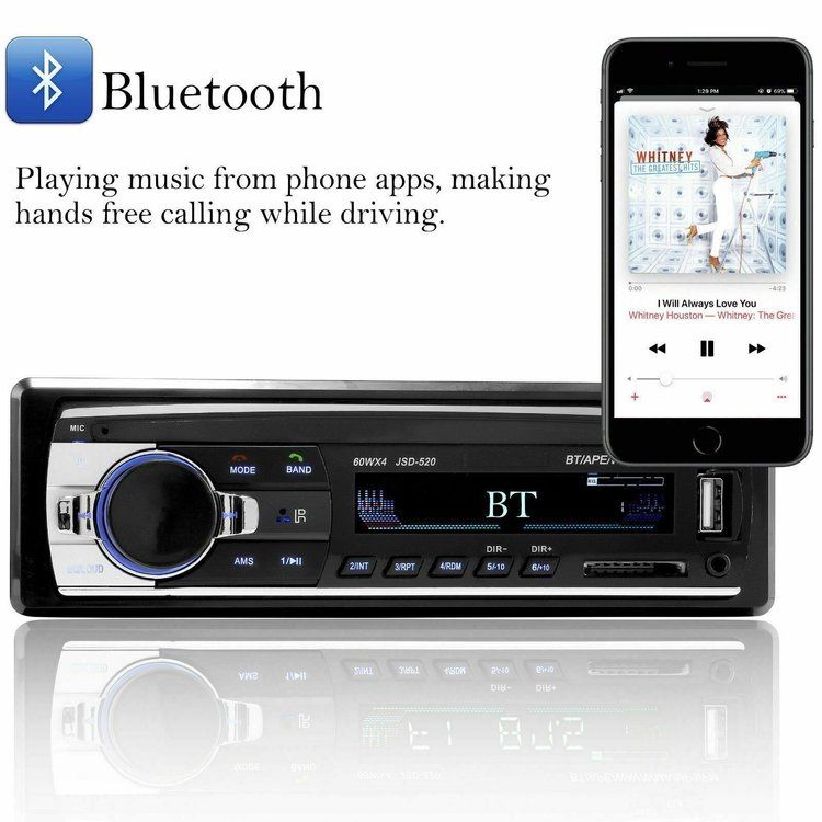 12V Bluetooth Bilstereo Car Stereo FM Radio MP3 Audio Charger SD/USB/AUX