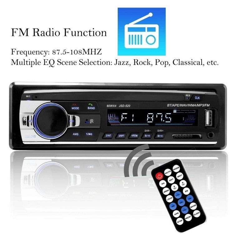 12V Bluetooth Bilstereo Car Stereo FM Radio MP3 Audio Charger SD/USB/AUX