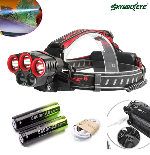 Kraftfull 50000 Lumens 5X XML T6 LED Pannlampa USB Headlight Flashlight Super Bright 4 Mode