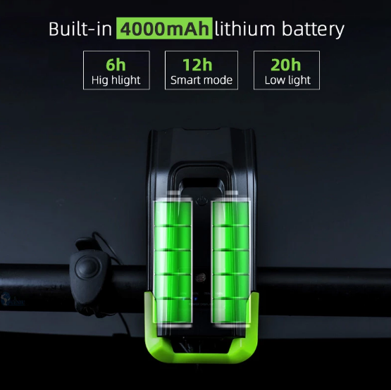 Smart Cykellampa Framlampa 800 Lumens + Baklampa 4000 mAh Inbyggt Horn Uppladdningsbart