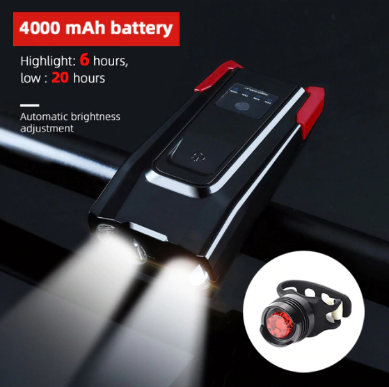 Smart Cykellampa Framlampa 800 Lumens + Baklampa 4000 mAh Inbyggt Horn Uppladdningsbart