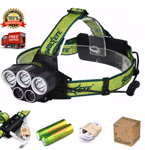 5X XML T6 Vattentät Pannlampa 20000 Lumens 4 Ljuslägen Mode LED Headlight USB Power Rechargeable Jakt Head Light +18650 Batterier