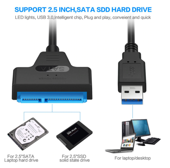 Congdi USB SATA 3 Kabel Cable Sata Adapter Till USB 3.0 Upp Till 6 Gbps Support 2.5Inch External SSD HDD Hard Drive 22 Pin Sata III A25 2.0