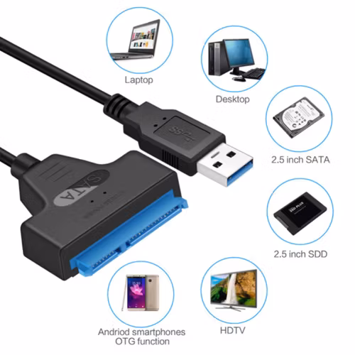 Congdi USB SATA 3 Kabel Cable Sata Adapter Till USB 3.0 Upp Till 6 Gbps Support 2.5Inch External SSD HDD Hard Drive 22 Pin Sata III A25 2.0