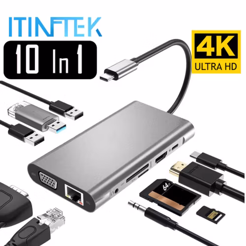 Adapter USB-C till HDMI VGA 4K, PD - Silver