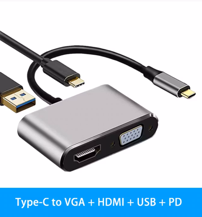 Adapter USB-C till HDMI VGA 4K, PD - Silver
