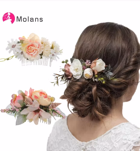 Molans Boho Hårnålar Hårklämmor Rustik Bröllop Blommor Kvinnor Blomma Hårnålar Hårtillbehör Gröna Kammar