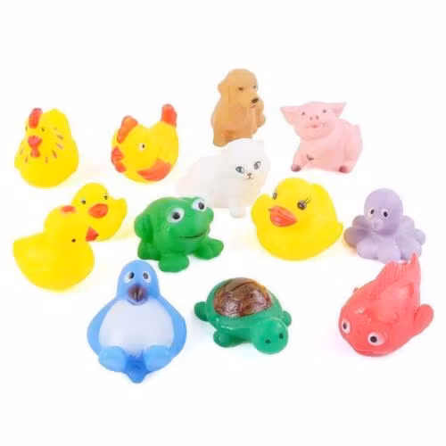 12 st Djur Simning Vatten Leksaker Färgglada Set Mjukt Gummi Float Squeeze Sound Tryckljud Squeaky Badleksak För Baby Badleksaker GYH