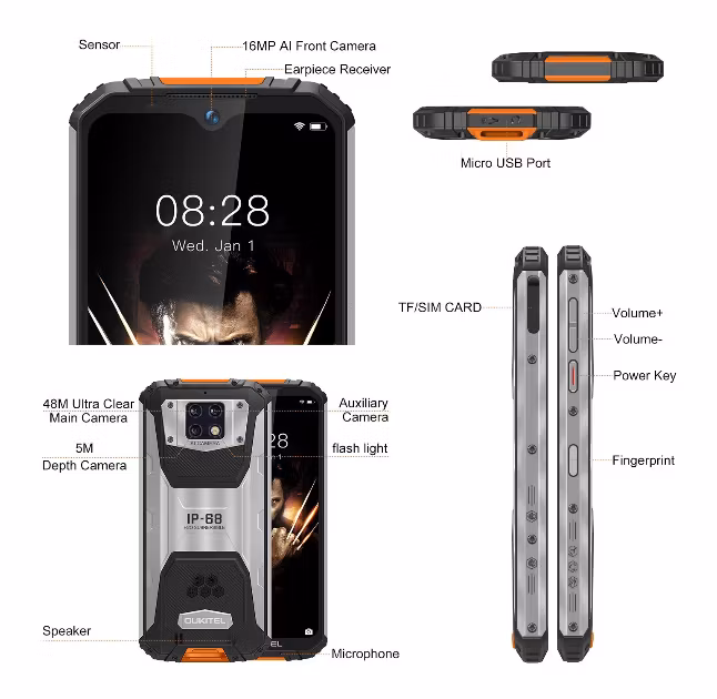 OUKITEL WP6 Global Version 6,3 tums FHD + IP68 Vattentät 10000mAh 48MP Triple Bakkamera 6GB 128GB Helio P70 4G Smartphone