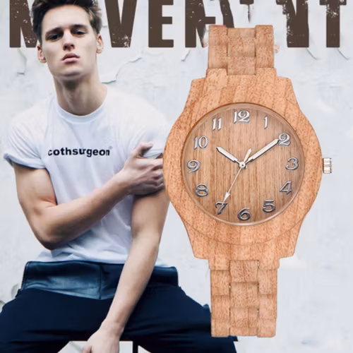Retro Träklocka Textur Kvartsklocka för Män och Kvinnor Armbandsur Relogio Feminino