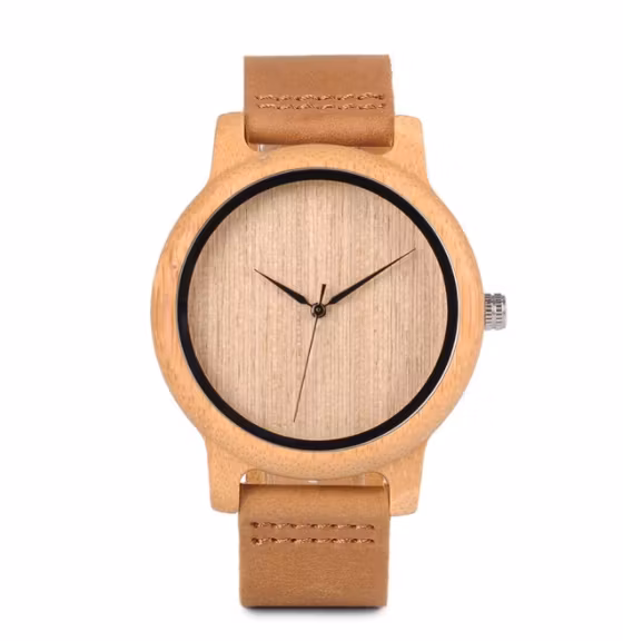 Bamboo Träklocka Clearance Wooden Leather Kvartsklocka Quartz Wristwatch Mode