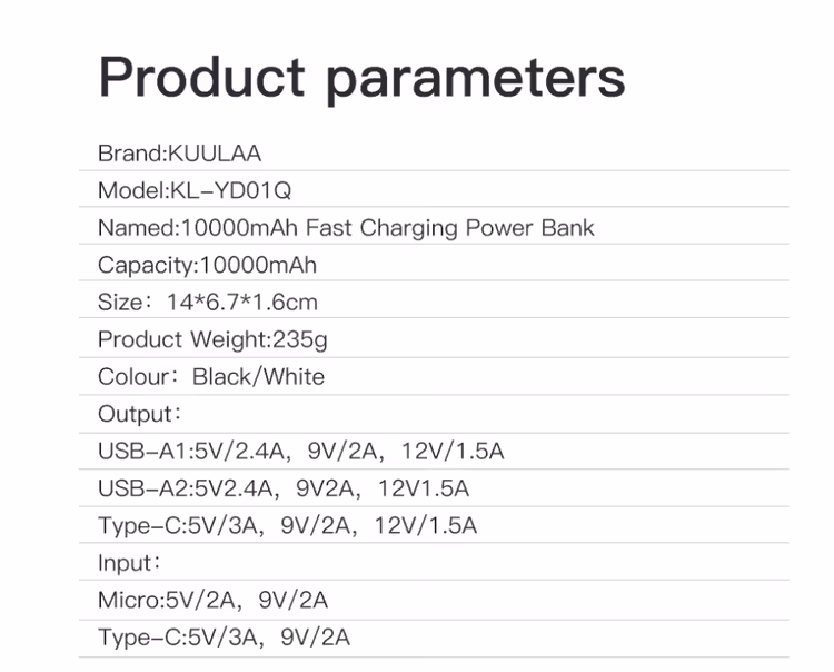 Powerbank 10000mAh bärbar laddning PowerBank 10000 mAh USB extern batteriladdare för Android iPhone