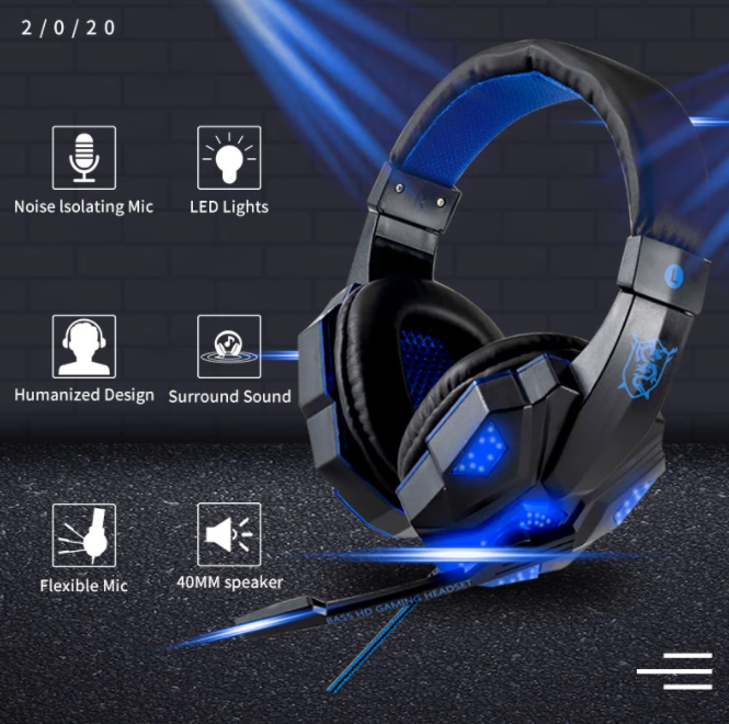 Gaming Headset Hörlurar för Playstation 4 / Ps4 Pro / PS5 / Xbox One / PC  med Stereo Bass