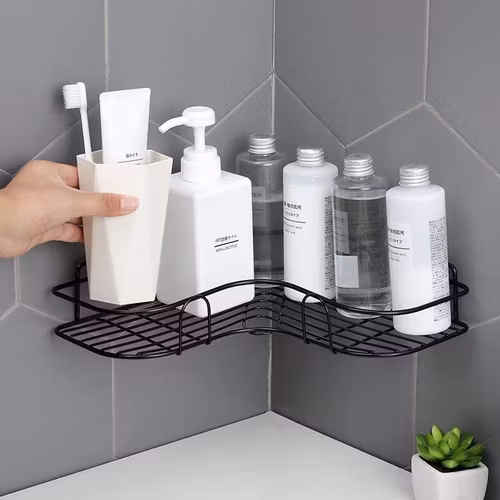 Badrum kök Stans Hörnram Duschhylla Smidesjärn Shampoo Förvaringsställ Hållare med sugkopp badrumstillbehör