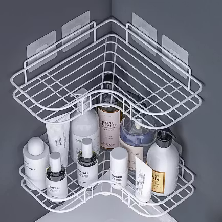 Badrum kök Stans Hörnram Duschhylla Smidesjärn Shampoo Förvaringsställ Hållare med sugkopp badrumstillbehör