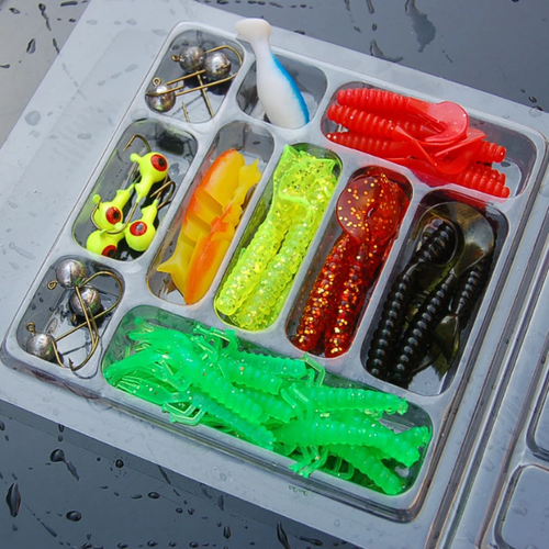 35-pack Fiskebete Maskar Kit Mix Soft Worm Lure Carp Jig hooks Spinner Spoon Lure Pesca Artificial Bionic Bait Fish Lure Set