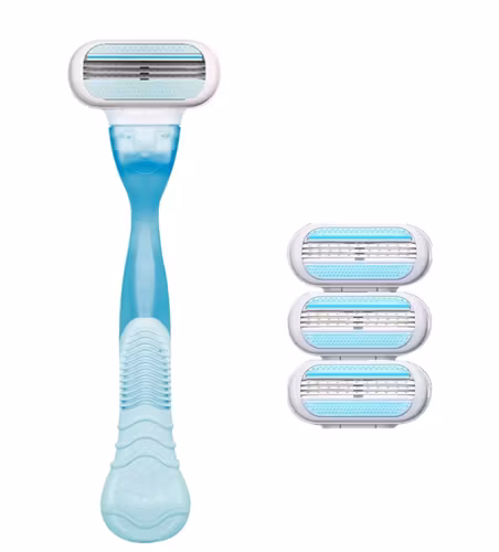 Rakhyvel + 4 utbytbara rakblad Kvinnor Dam manuell rakning Barber Trimmer Bikini Razor Underarm Razor - Blå