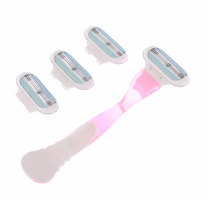 Rakhyvel + 4 utbytbara rakblad Kvinnor Dam Barber Trimmer Bikini Razor Underarm Razor - Rosa