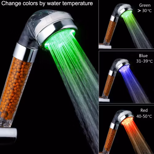 Zloog Badrum färgskiftande LED-duschhuvud Temperatursensor Handhållen Mineral Anion Spa Högtrycksfilter Duschhuvud