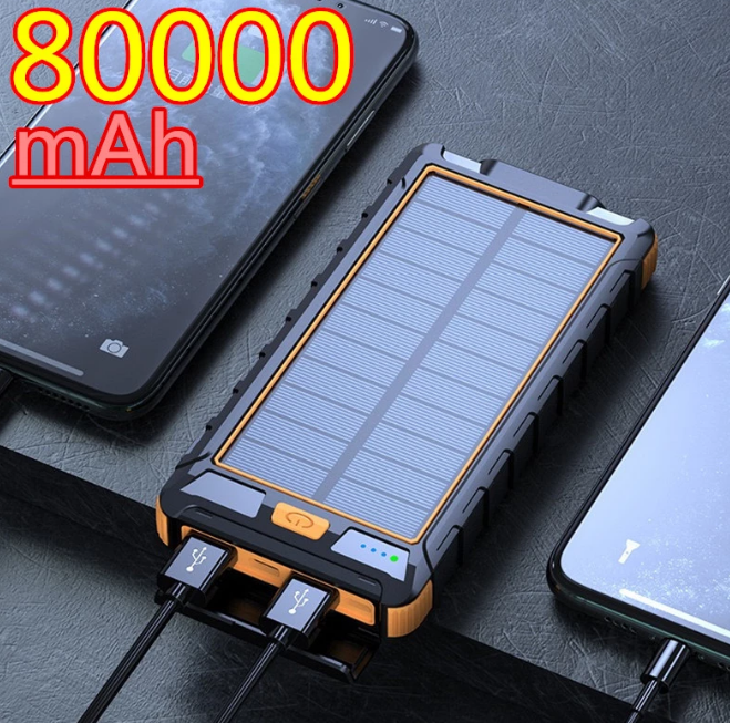 Vattentät Powerbank 80000mAh med solceller, ficklampa & kompass