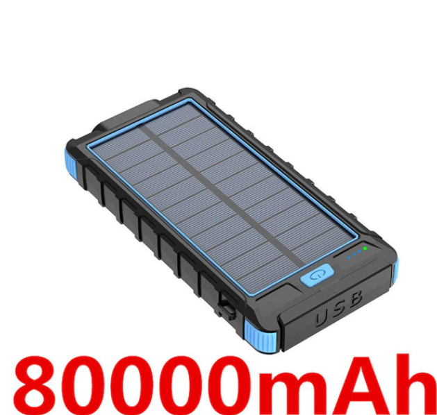 Vattentät Powerbank 80000mAh med solceller, ficklampa & kompass