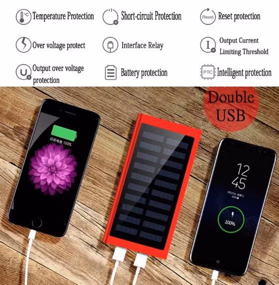 Solar Power Bank Powerbank 50000mAh, Dubbla USB portar Solladdare Bärbart för Iphone och Android Smarttelefoner
