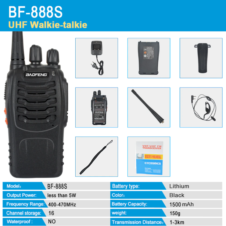 2-Pack Baofeng Walkie Takie BF-888S UHF 400-470MHz Amatörradio 888s VOX radio