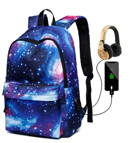 Galax Rymd Galaxy Ryggväska Ryggsäck Universum Space med inbyggd USB laddare