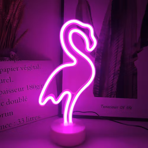 NEON LED NATTLAMPA FLAMINGO