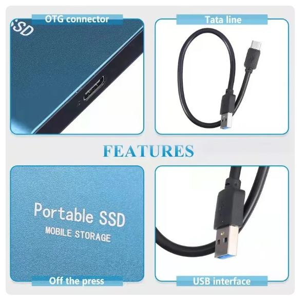SSD 2TB USB/Typ-C-gränssnitt med hög kapacitet Mobile Mini hårddisk Extern hårddisk För datorer/smarttelefoner
