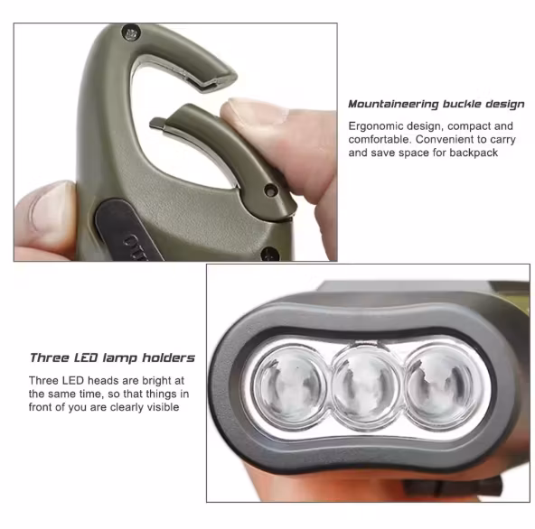 Portabel LED-ficklampa med solpanel och handvev – Nödlampa för camping, vandring och friluftsliv