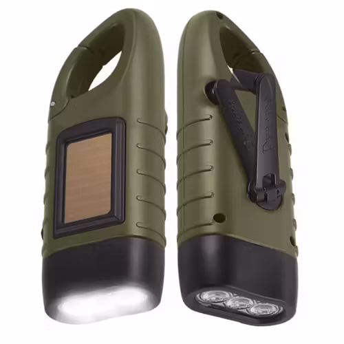 Portabel LED-ficklampa med solpanel och handvev – Nödlampa för camping, vandring och friluftsliv